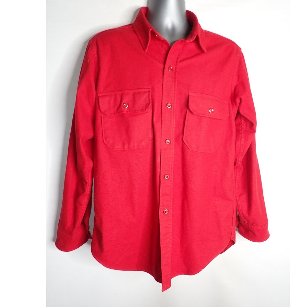 Woolrich Mens Red Chamois Heavy Flannel Button Up Work Shirt Made in USA Size L